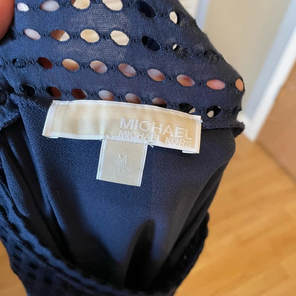 MICHAEL Michael Kors Navy Blue Sleeveless Dress Medium Mesh Top Casual Midi - Picture 5 of 11